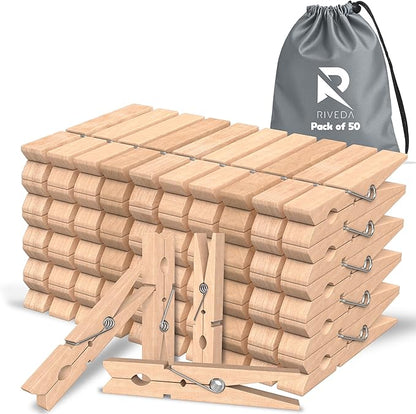 RIVEDA 50pcs Wooden Clothes Pins