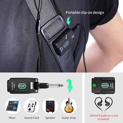 JOYO Wireless in Ear Monitor System 2.4G Wireless IEM System with Transmitter Clip on Receiver Automatic Pairing in-Ear Monitoring for Studio,Guitar,DJ,Live Performance (JW-07)