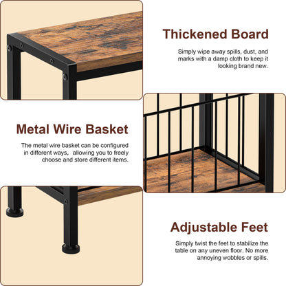 Lifenite Narrow Side Table, Skinny End Tables with Magazine Holder, Small Sofa Table for Small Spaces, Space-Saving Design, Slim Nightstand Bedside Table for Living Room, Bedroom, Office, Rustic Brown