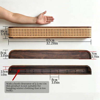 Shamgzuu Coat Rack wall Mount,Rattan Design with Shelf Hidden Hooks, Rustic Perchero De Pared, Entryway Hooks, Key Towel Dog Leashe Jacket Hanger Wall Mount, Walnut (9 Hook 32.28"*3.15"*3.94")