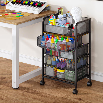 Yociyoga 5-Tier Craft Cart with Wheels-Rolling Storage Cart with Drawers,Rolling Utility Cart with DIY Divider,Art Supply Organizer Cart,Rolling Cart with Drawers,Craft Organizers and Storage,Black