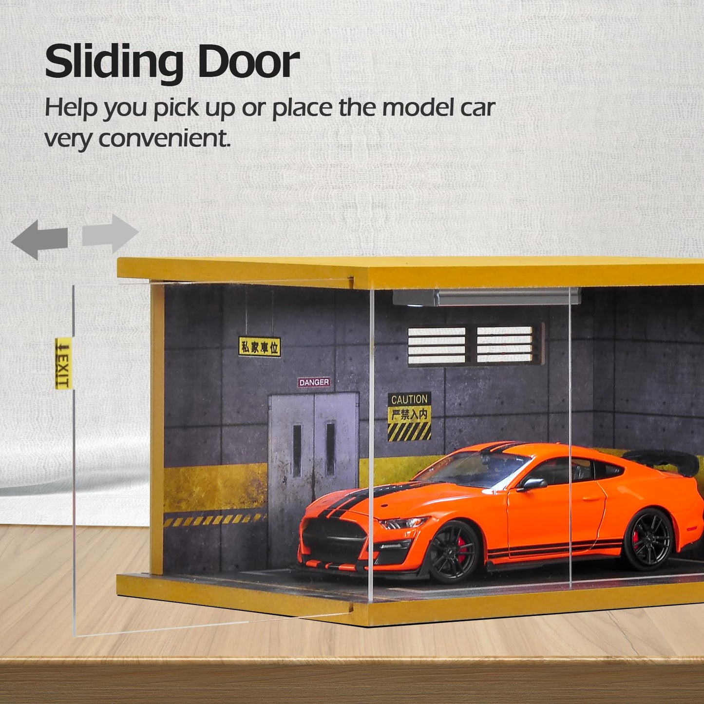 cxiiuui Hot Wheels Display Case Car with LED Light and Acrylic Cover 1/24 Scale Wooden Parking Garage Model for Diecast Cars Grey