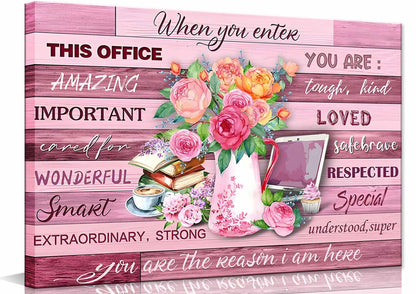 Framed Floral Canvas Wall Art Women Pink lnspirational Quotes flowers Pictures Office Wall Decor Rustic Paintings Prints Artwork Modern Poster Home for Living Room Bathroo Bedroom16x24inch(40x60cm)