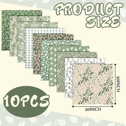 Hahafelt 10 Pcs Sage Green Quilting Fabric by The Yard 20 x 20 Inch Vintage Green Greenery Square Fabric Gingham Fat Quarters Bundle Material Precut Patchwork for Summer DIY Sewing Craft Supplies