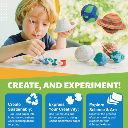 Earth Day Green Science - Paper Making Kit - Recycle and Create Your Own - Paper Making Screen - Green DIY Craft Stem Toys Kit for Kids - Includes Molds, Paints, and Glow-in-the-Dark Features