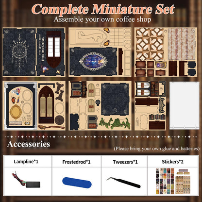 Book Nook Kit Magic Book of Mirrors Wooden Dollhouse， DIY Tiny House Miniature with LED Light, Fantasy Wooden Decor Display for Adults, Tiny Homes to Live in for Bookshelf, Battery Not Included