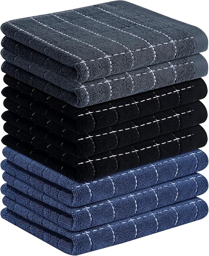 Homaxy 100% Cotton Terry Kitchen Towels, Checkered Designed, Soft and Super