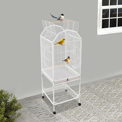 Large Bird Aviary Cage 53.5 Inch, Free Standing Wrought Iron Parrot Cage with Wheels, Open Play Top, Slide-Out Tray, Bird Cage for Budgerigars, Cockatiels, Parakeets, Lovebirds