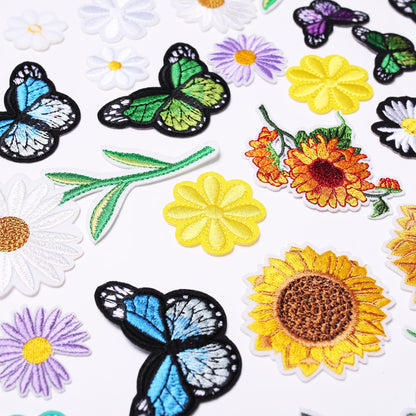 AXEN 42pcs Butterfly and Flower Iron on Patches, Flower Themed Patches Embroidered Applique for Clothing, Jackets, Hats, Backpacks, Jeans