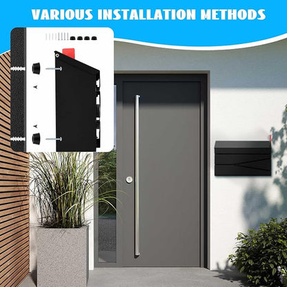 Yaocom Wall Mount Mailbox Large Capacity Mailbox for Outside Galvanized Steel Rustproof Metal Mail Drop Post Modern Collection Box Postbox 15.75" x 9.84" x 4.33", No Keys Locking (Black,Flag)