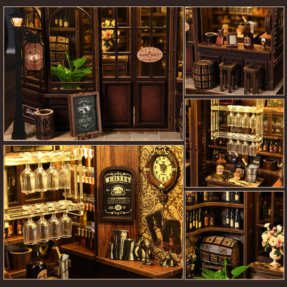 FLTRXCE Corner Tavern Book Nook Kits for Adults - DIY Miniature Doll House Kit with LED Lights, 3D Wooden Puzzles, Teens & Beginners, Unique Gift for Book Nooks Lovers, Bookshelf Decor