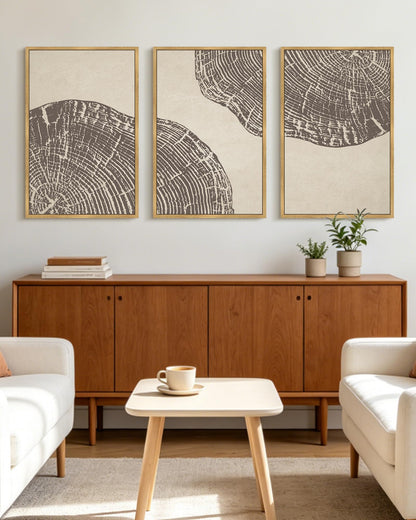 KUVIOKE Tree Rings Wood Framed Wall Art Modern Retro Beige Wood Stump Wall Decor Nature Rustic Artwork Farmhouse Home Decor 16x24in (Natural Framed)