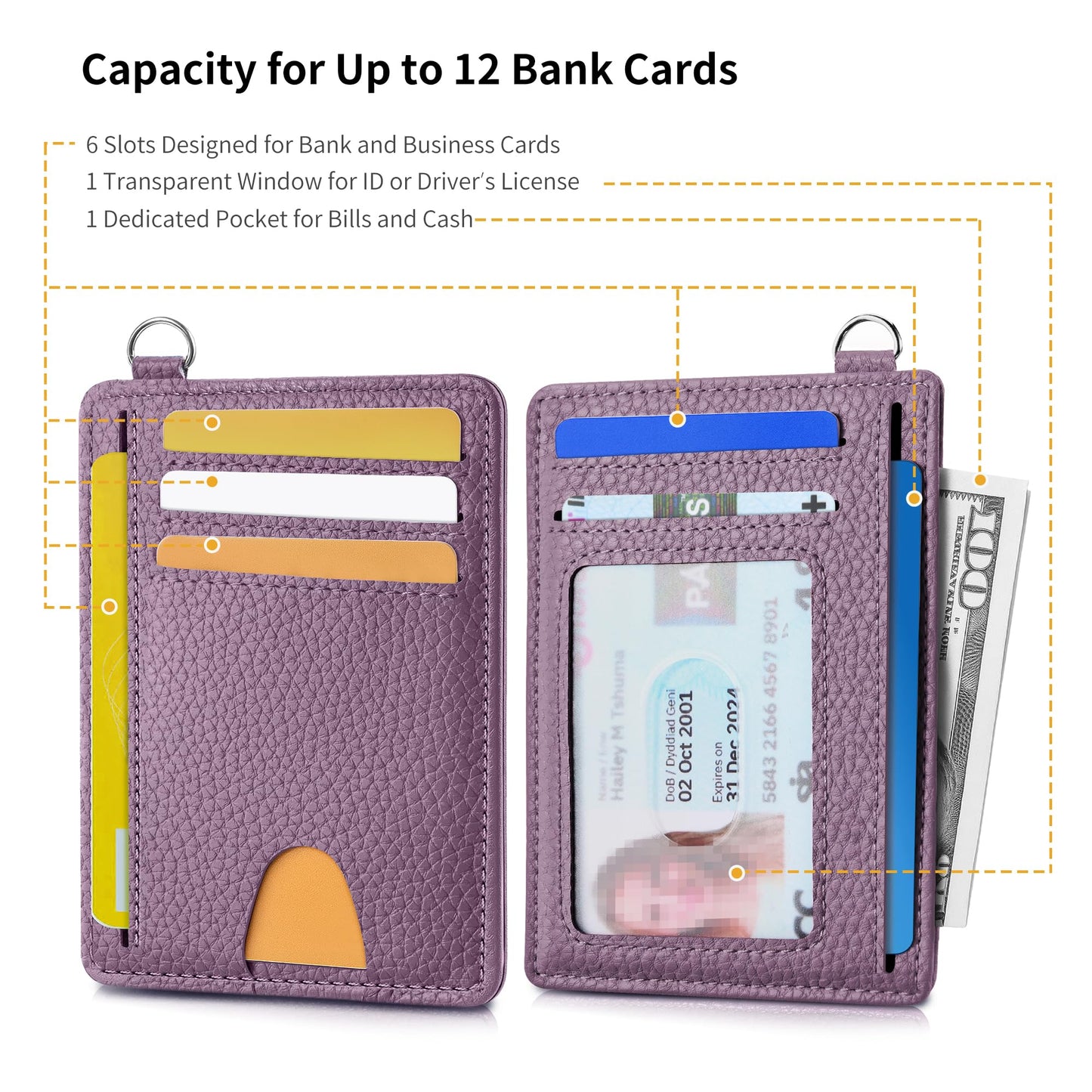 Mayski Slim Wallet, Credit Card Holder for Women, Minimalist Front Pocket RFID Blocking Card Cases, Small Wallet Women Men(Litchi Lavender)