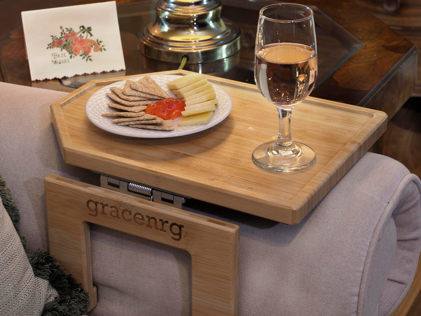 My Cozy Tray, Most Stable, Adjustable Legs for Narrow Or Wide Couch Arm, Better Leg Design, Stronger, Clip On, Bamboo, Camping/RV, College Dorm Essentials, Great Gifts,