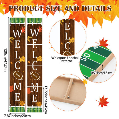 Chunful Football Welcome Sign for Front Door 47 in Fall Football Vertical Porch Decor Rustic Fall Wooden Standing Hanging Plaque for Autumn Harvest Thanksgiving Home Farmhouse Yard Decor