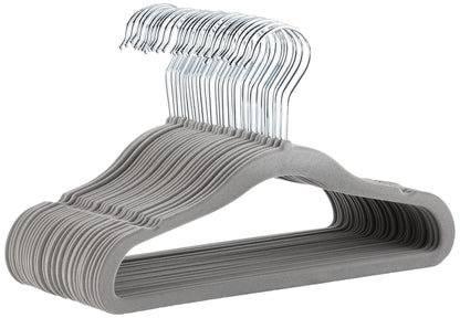 Amazon Basics Kids Velvet, Non-Slip Clothes Hangers (baby/toddler), 11.6 inches (for baby clothes), Pack of 30, Gray