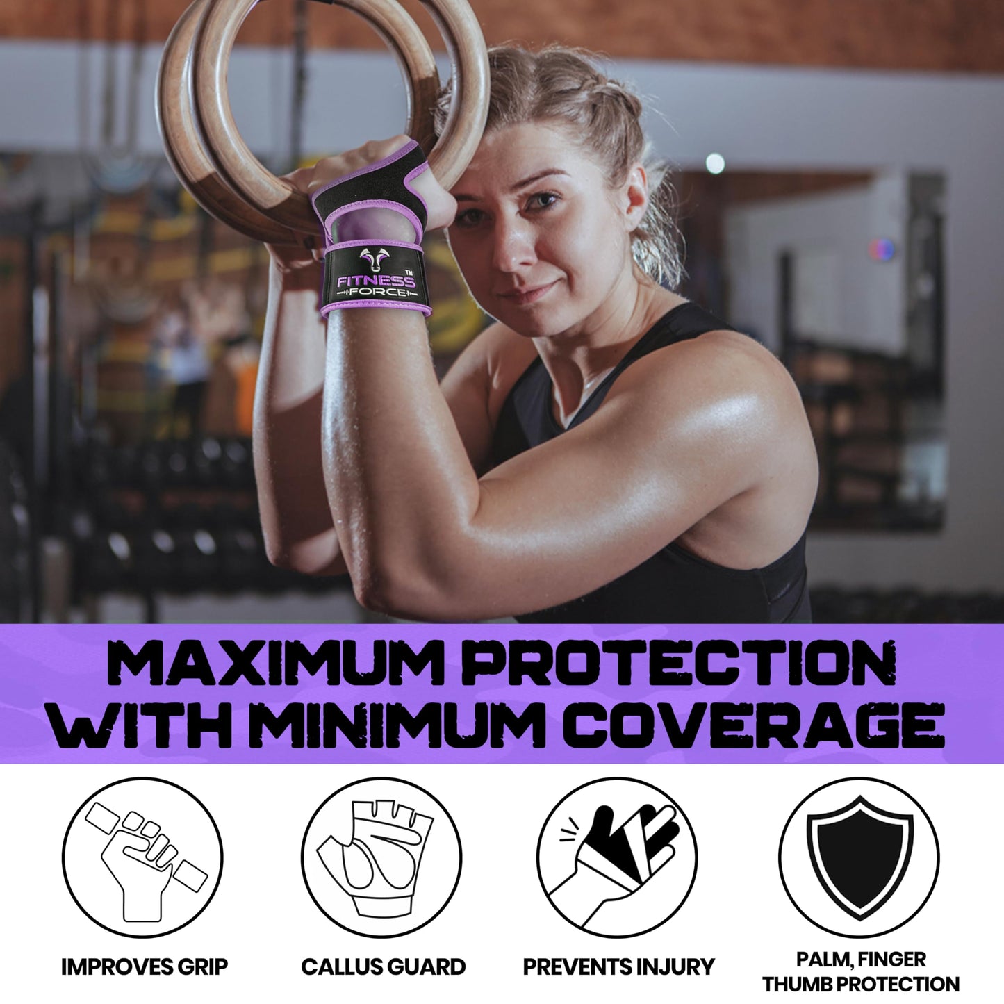 FITNESS FORCE Ventilated Weightlifting Gloves Workout Gloves for Men & Women with Built-in Wrist Wraps Fingerless Gym Gloves for Men Perfect for Exercise Fitness, Weight Lifting, Cross Training