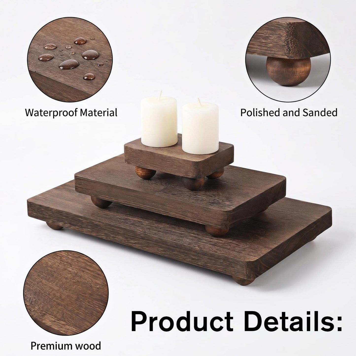 BotleFlow 3 Pcs Wooden Risers for Display Wood Pedestal Stand Wood Riser Display Pedestal Stand Square Wooden-Pedestal Holder for Decor Home Kitchen,3 Sizes(12 x 6.7, 8 x 4.7, 4 * 2.8 in,Brown)