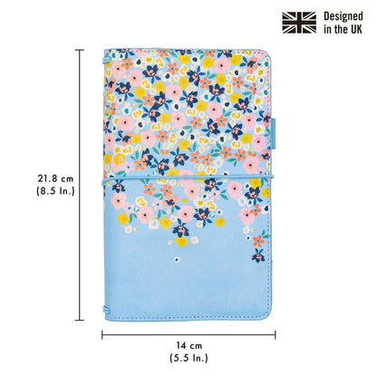 Pukka Pad, Carpe Diem Refillable Traveler’s Notebook Cover – Faux Leather Portfolio with Blank and Lined Notepads – Includes 6 Pockets, Pen Loop, and Elastic Closure – 8.5 x 5.5 Inches, Ditsy Floral