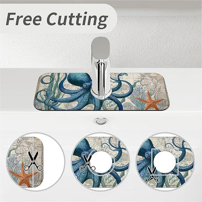 Kitchen Sink Splash Guard，Blue-octopus Faucet Mat Sink Gadgets-Super Absorbent