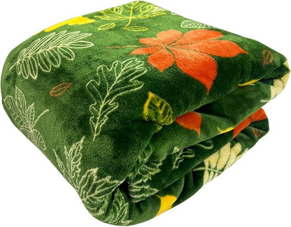 Fall Leaves Throw Blanket: Velvety Soft, Durable Fleece Accent for Bed Chair or Couch, Green Yellow Rust 50 x 70 inches