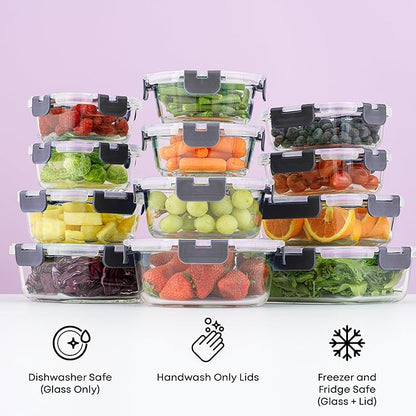 JoyJolt 24pc Borosilicate Glass Storage Containers