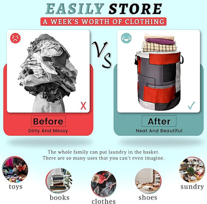 Red Grey Geometry Laundry Basket Foldable