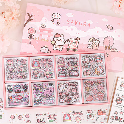 Doraking Kawaii Cute Animal Stickers for Journaling Scrapbooking, Vinyl Transparent Flower Stickers for Water Bottle Laptop, 200 Sheets Aesthetic Sticker Boxed Gifts for Teens Adults