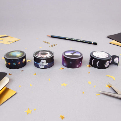 Suck UK | Washi Tape | Space Themed Washi Tape Sets of 4 | Wide Paper Tapes Space Gifts | Aesthetic Stationary Supplies & Scrapbook Accessories | Japanese Stationery & Tapes for Scrapbooking