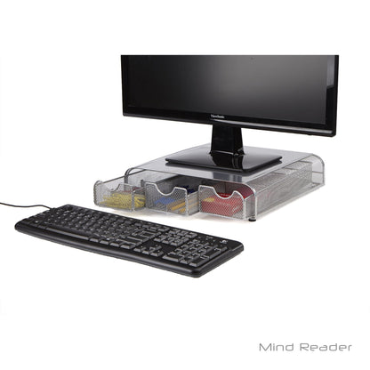 Mind Reader Perch Monitor Stand Desk Organizer, Silver Metal Mesh (Pack of 2)