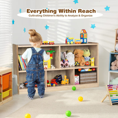 Costzon 2-Shelf Bookcase for Kids, Wooden Toy Storage Organizer for Books Toys, 5-Section Freestanding Classroom Daycare Montessori Bookshelf for Preschool, Home Playroom & Kindergarten
