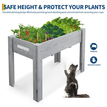 48x24x30IN Wooden Raised Garden Bed with Legs, Elevated Reinforced Large Planter Box for Vegetable Flower Herb Outdoor, Standing Growing Bed forGardening/Backyard/Patio/Balcony, Liner Included
