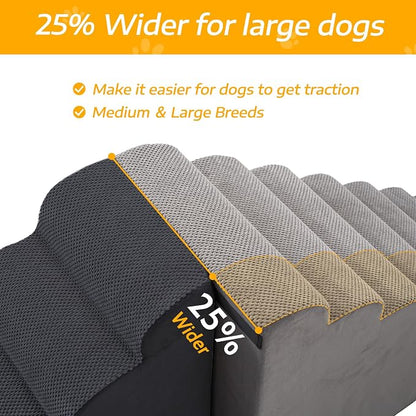 30" H Dog Stairs for Small and Medium Dogs 6-Step Ramps for High Beds and Couch Non-Slip Extra Wide Pet Stairs for Old Dogs and Puppy and Cat - Stable & Durable with Machine Washable Cover Indoor