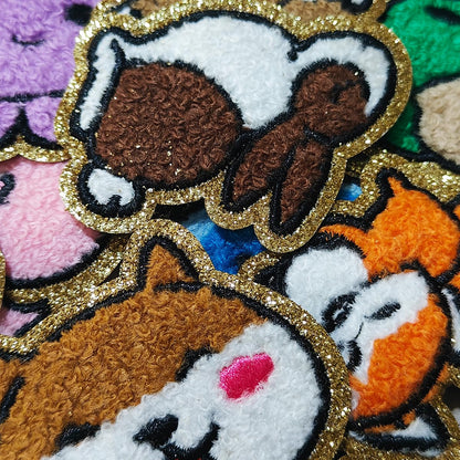 31PCS Chenille Patches with Golden Edge - Cute Animal Iron On/Sew On Embroidered Applique for Jeans, Jackets, Clothes, Backpacks
