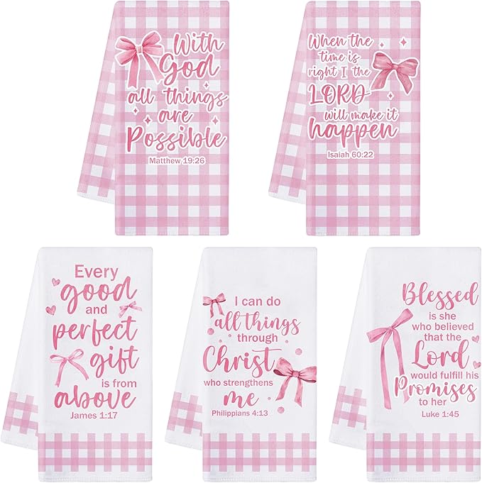 R HORSE Pink Bow Kitchen Dish Towels