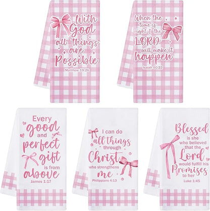 R HORSE Pink Bow Kitchen Dish Towels