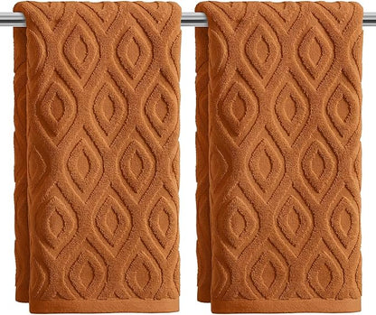 Artoid Mode 2 Pcs Caramel 3D Diamond Grid Jacquard Hand Towels