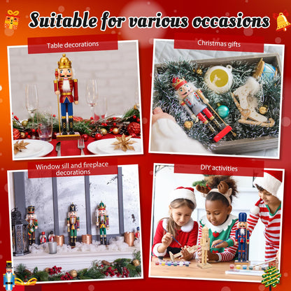 Vercraft 3 Set Unfinished Nutcracker Wooden Unpainted Nutcrackers Christmas Plain Paint Your Own Nutcracker Figurines Craft Kit Ornaments with Paint and Brush for Xmas Holiday Decoration