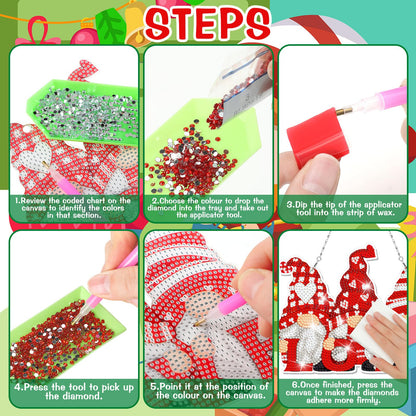 GlikCeil Gnomes 12 Pcs Seasonal Diamond Art Hanging Ornaments 5d DIY Diamond Painting Wreath Kits for Wall Door Decor Holiday Year-Round Seasonal Signs for Home Decoration