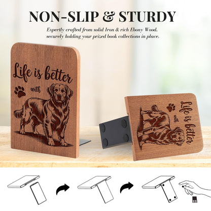 INNObeta Decorative Wooden Book Ends, Animal Bookends, Heavy Duty Bookends for Shelves Unique Design(1 Pair, 4.72x6.69 Inches) - GRBetter