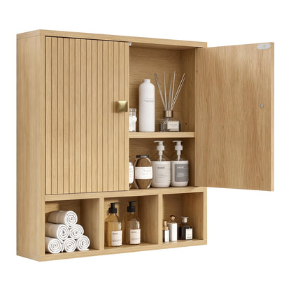 Tltaroni Bathroom Wall Cabinet,Wooden Medicine Cabinet with Fluted Doors Over The Toilet Storage Cabinet with Adjustable Shelf for Bathroom,Wood