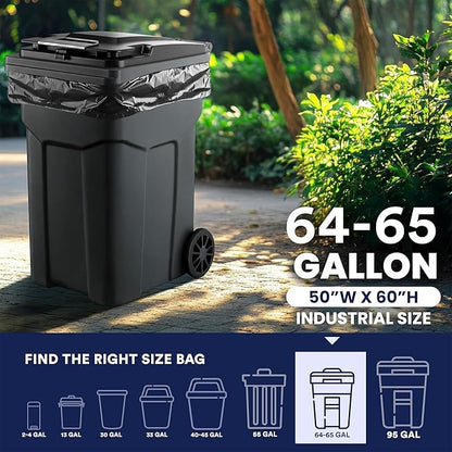 Plasticplace 64-65 Gallon Black Trash Bags, Heavy Duty Toter Can Liners