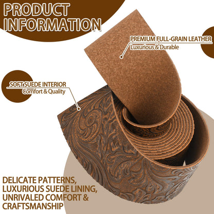 72 Inches Embossed Faux Leather Straps for Crafts 2 Inch Wide Vintage Brown Western Style Bump Texture Flat Full Grain Leather Strips for DIY Crafts Projects Bags, Belt, Garden Tools