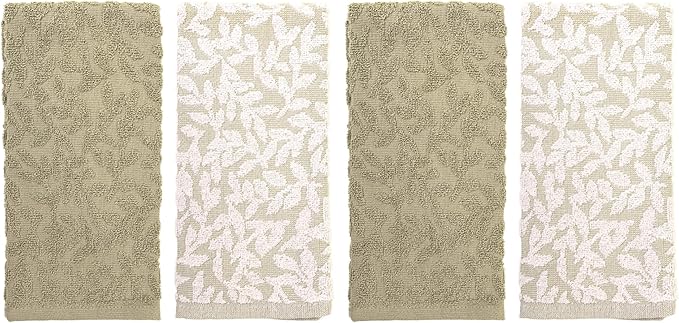 MosJos 4 Pack Hand Towels, Cotton Sage Green and White Floral Kitchen Towel