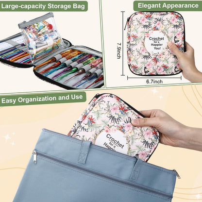 Riceshoot 86 Pcs Crochet Hook Set, 2.0mm-8.0mm Ergonomic Crochet Hooks with Long Floral Handle for Beginners Crocheting Lovers, Includes Storage Bag and Other Accessories