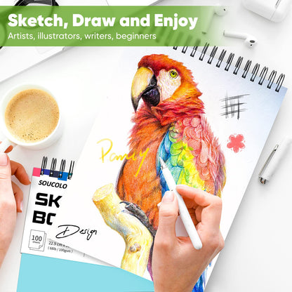 Soucolor Art Supplies Sketching Kit with 100 Sheets 2 Pack Sketchbook, Girl Gifts, Arts and Crafts for Kids Ages 8-12, School Supplies 9x12 Sketch Book Gifts for Kids Teens（Blue and Pink ）