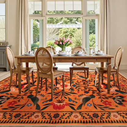 Moynesa Area Rugs 9x12 Fall Home Decor, Bohemian Scandinavian Modern Country Aesthetic Floral Bird Medallion Carpet for for Living Room Bedroom Dining Room,Non-Slip Washable Floor Protection