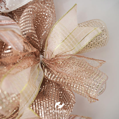 HUIHUANG Rose Gold Deco Mesh 10 inch Rolls, Decorative Mesh Ribbon with Gold Wide Foil for Christmas Wreaths Supplies, Swags, Christmas Tree Decoration, Wedding, Garland and Bows