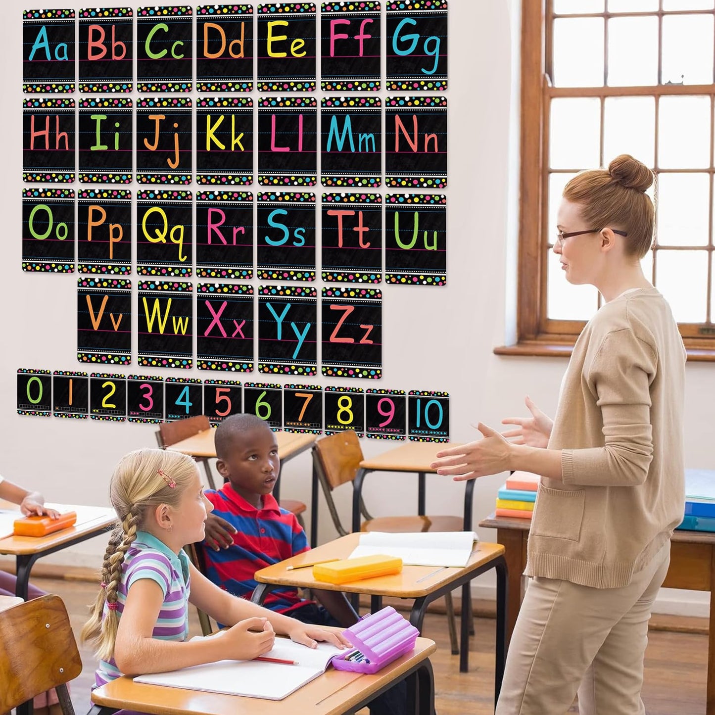 Adduster Bulletin Board Letters - ABC Alphabet Poster Classroom Decorating Set Toddler English Poster Kindergarten Elementary Classroom Nursery Home Wall Decoration（Blackboards）