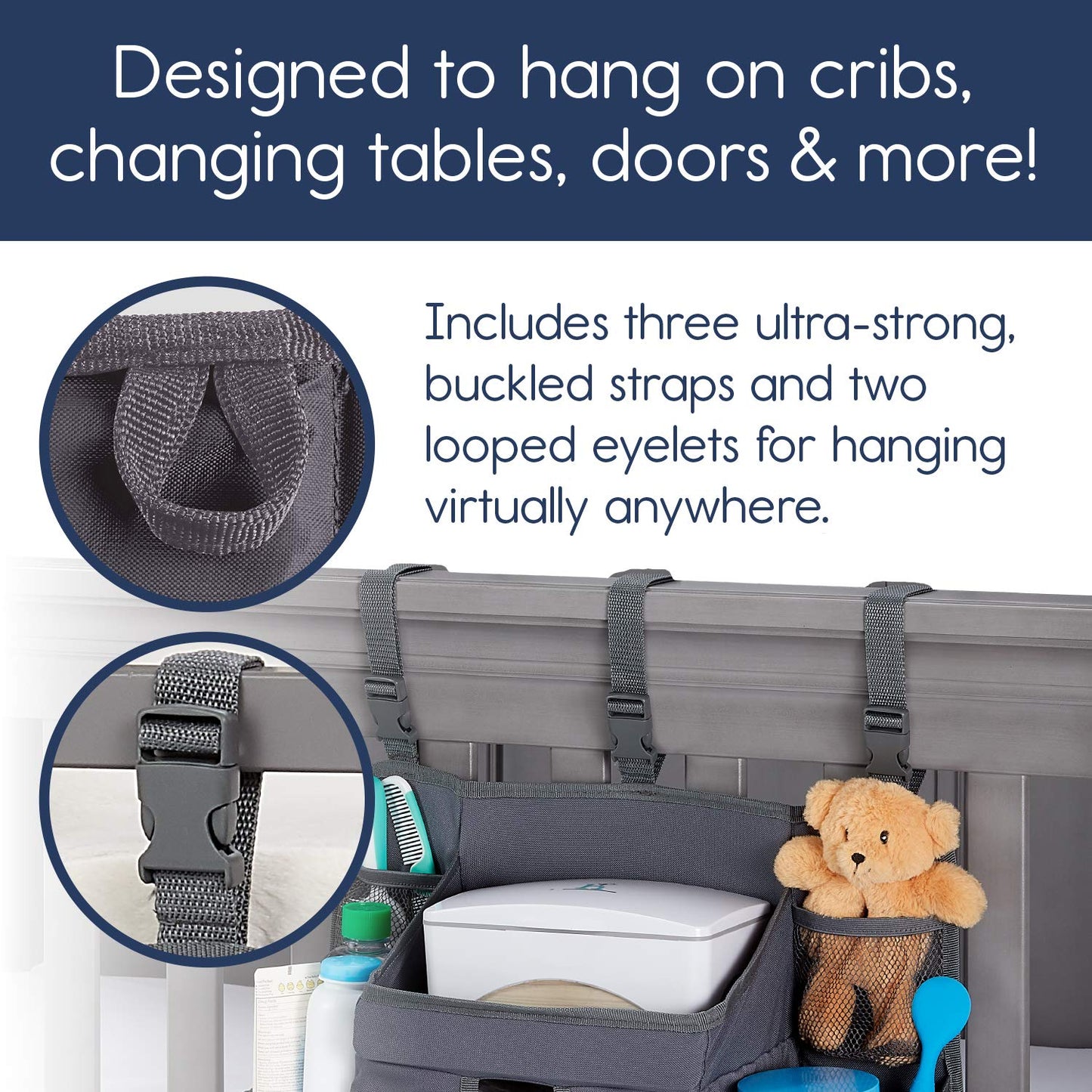 hiccapop Hanging Diaper Organizer for Changing Table and Cribs, Diaper Stacker and Nursery Organizer, Hanging Diaper Caddy Baby Essentials
